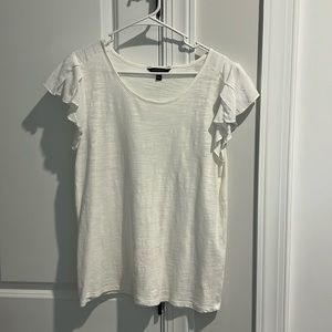 White blouse with flutter cap sleeves